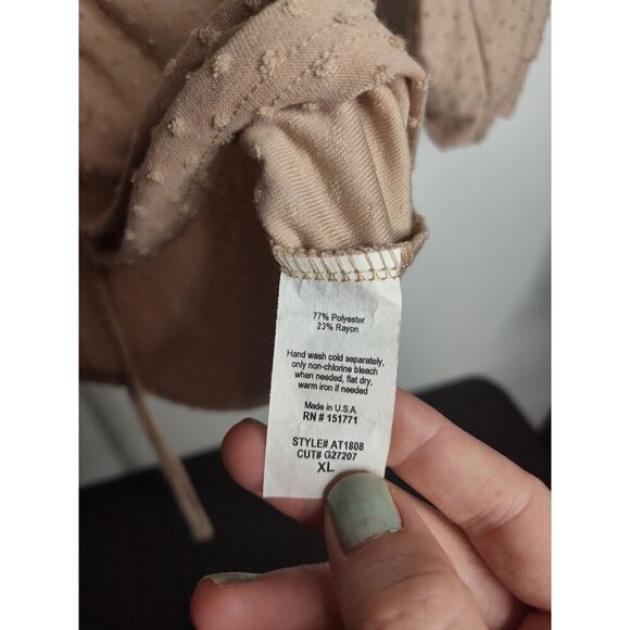 Rouched Swiss Dot Fitted 3/4 sleeve blouse, nude, size XL - Picture 2 of 6